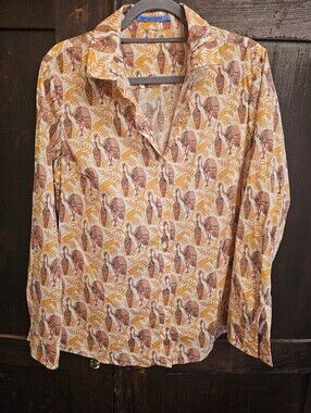 J. McLaughlin Anokhi Printed Button-Up Shirt in Yellow & Brown